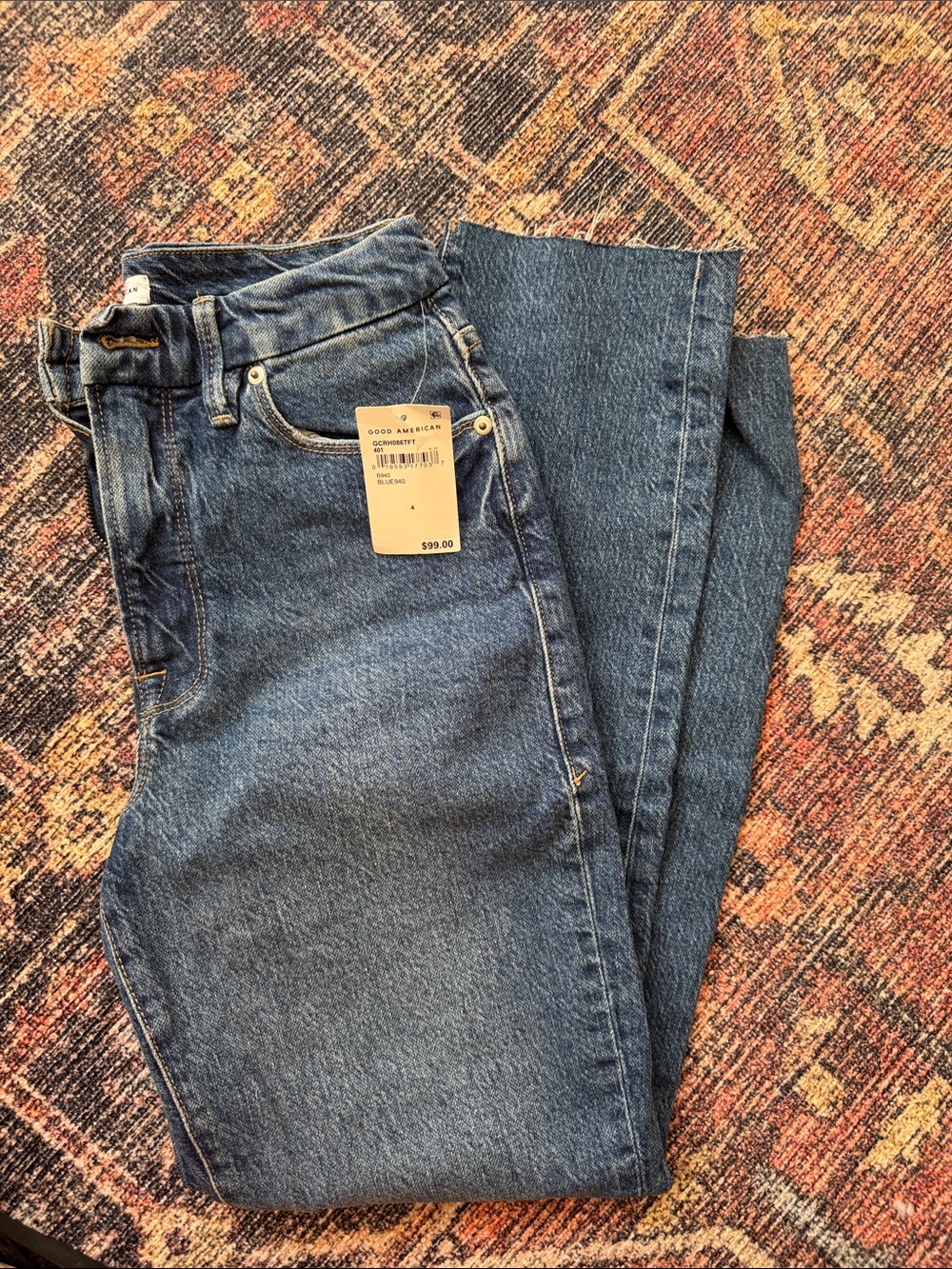 Good American High-Rise Midwash Straight Leg Jeans
